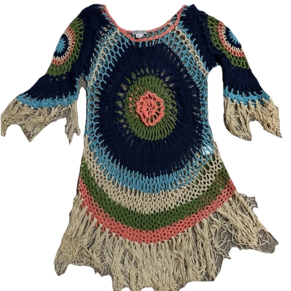 Venus women’s crochet knit colorful swim cruise coverup dress in size S/M